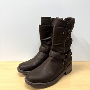 Carlos Santana Brown Boots, Size 8 M, Faux Suede Fabric, Western Brass Hardware